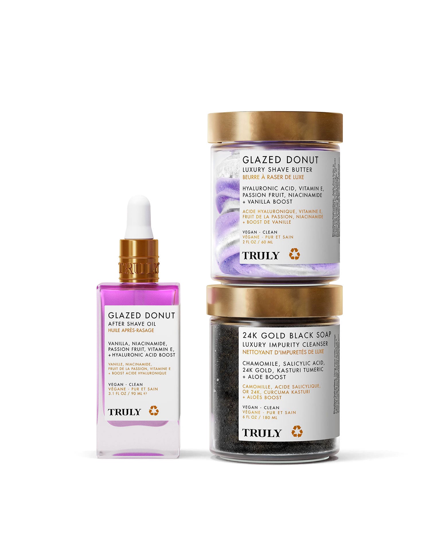 Three Truly Beauty products from Annas Everyday Routine are arranged against a light background, highlighting luxe skincare essentials.