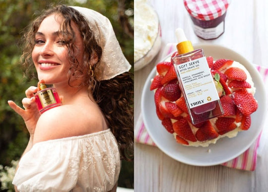 Truly Beauty's Coco Cloud routine on table - including razor, shave butter, serum, and moisturizer