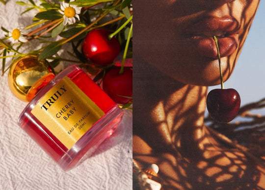 best vanilla fragrances | Truly's vanilla baby eau de parfum on glass plate with flowers