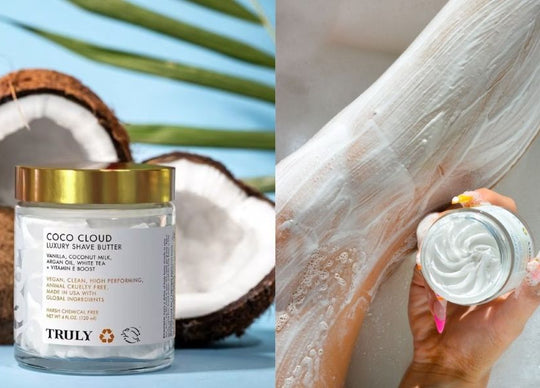 What to Put on Bikini Line After Shaving | woman applying Truly's cooka oil to bikini line