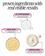 Cosmetic product with labeled ingredients and benefits on a white background
