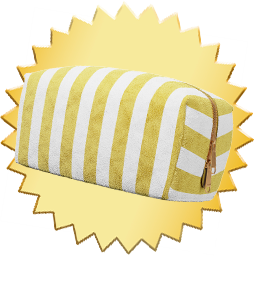 Striped yellow and white towel with a sunburst border on a white background