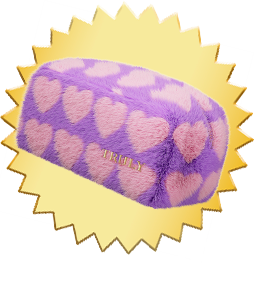 Purple heart-patterned pouch with a yellow sunburst design on a white background