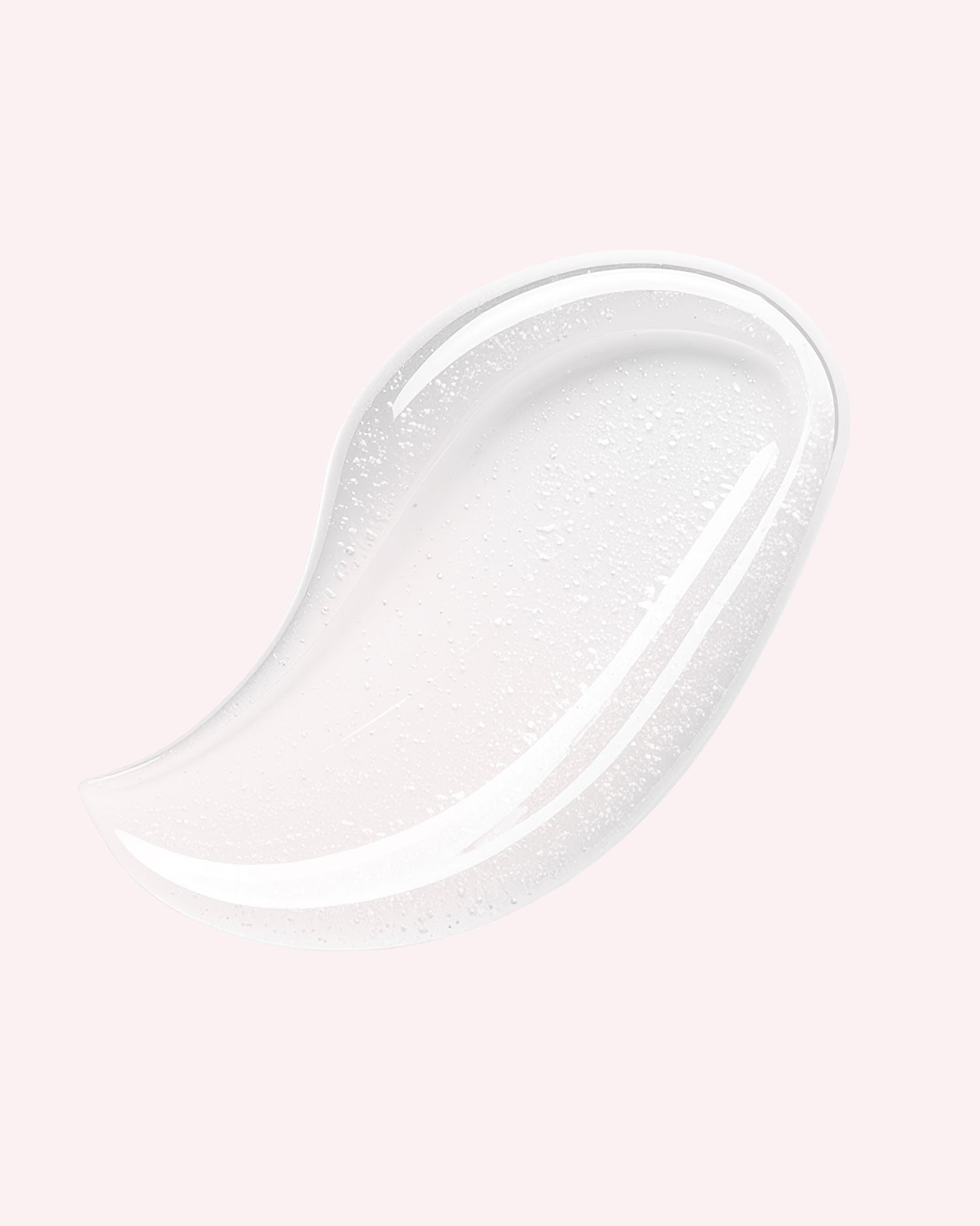 A clear, glossy gel smear with tiny bubbles is shown on a pale pink background, resembling the texture of The Luxury Peptide Lip Oils by Truly Beauty.