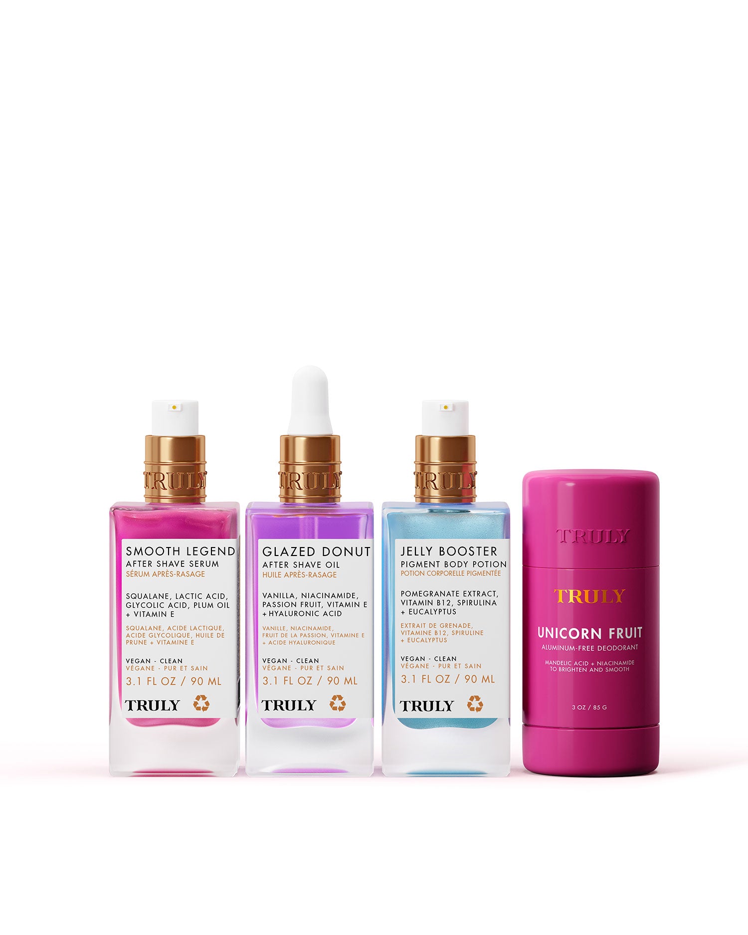 Collection of Truly body products on a white background
