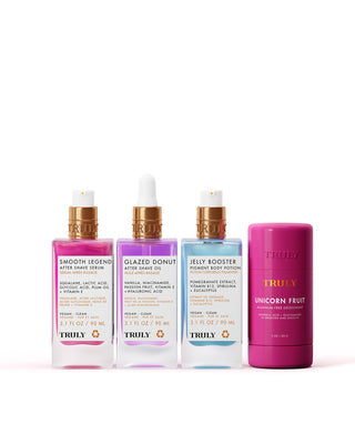 Collection of Truly body products on a white background