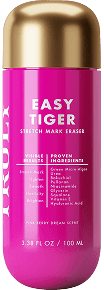 Pink skincare product with gold cap labeled 'Easy Tiger' on a white background