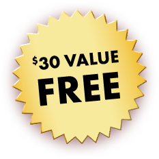 Promotional badge indicating a Product $30 value is free on $75+ purchase