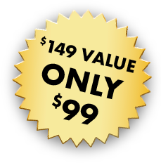 Promotional badge indicating a Product $149 value on a discounted price of only $99.