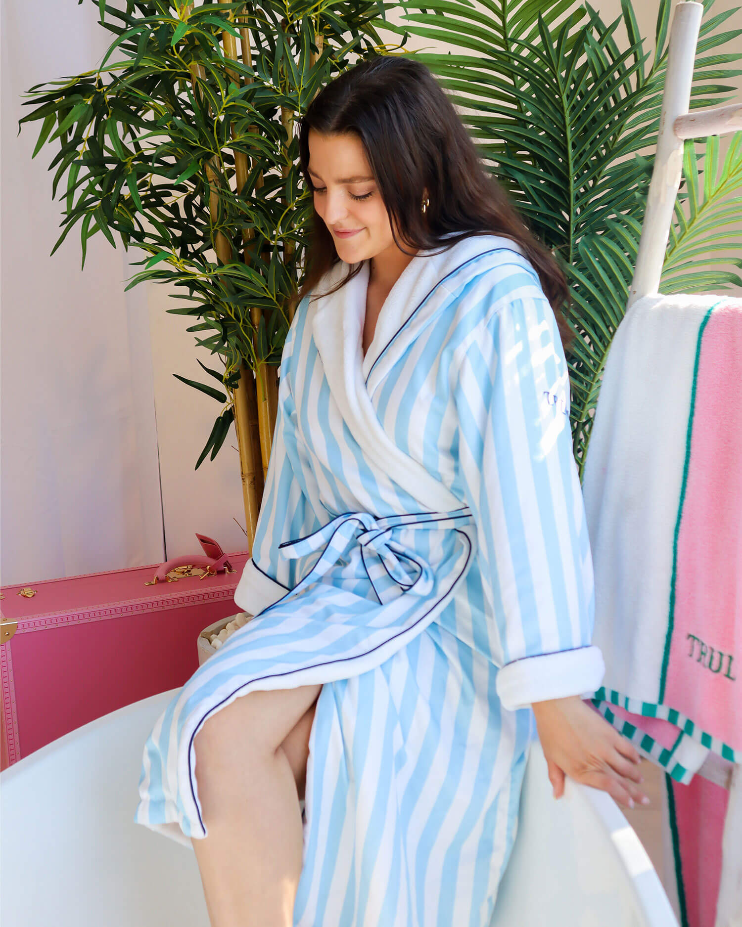 blue and white striped dressing gown Hampton Stripe Dressing Gown White/Blue | Size XXS